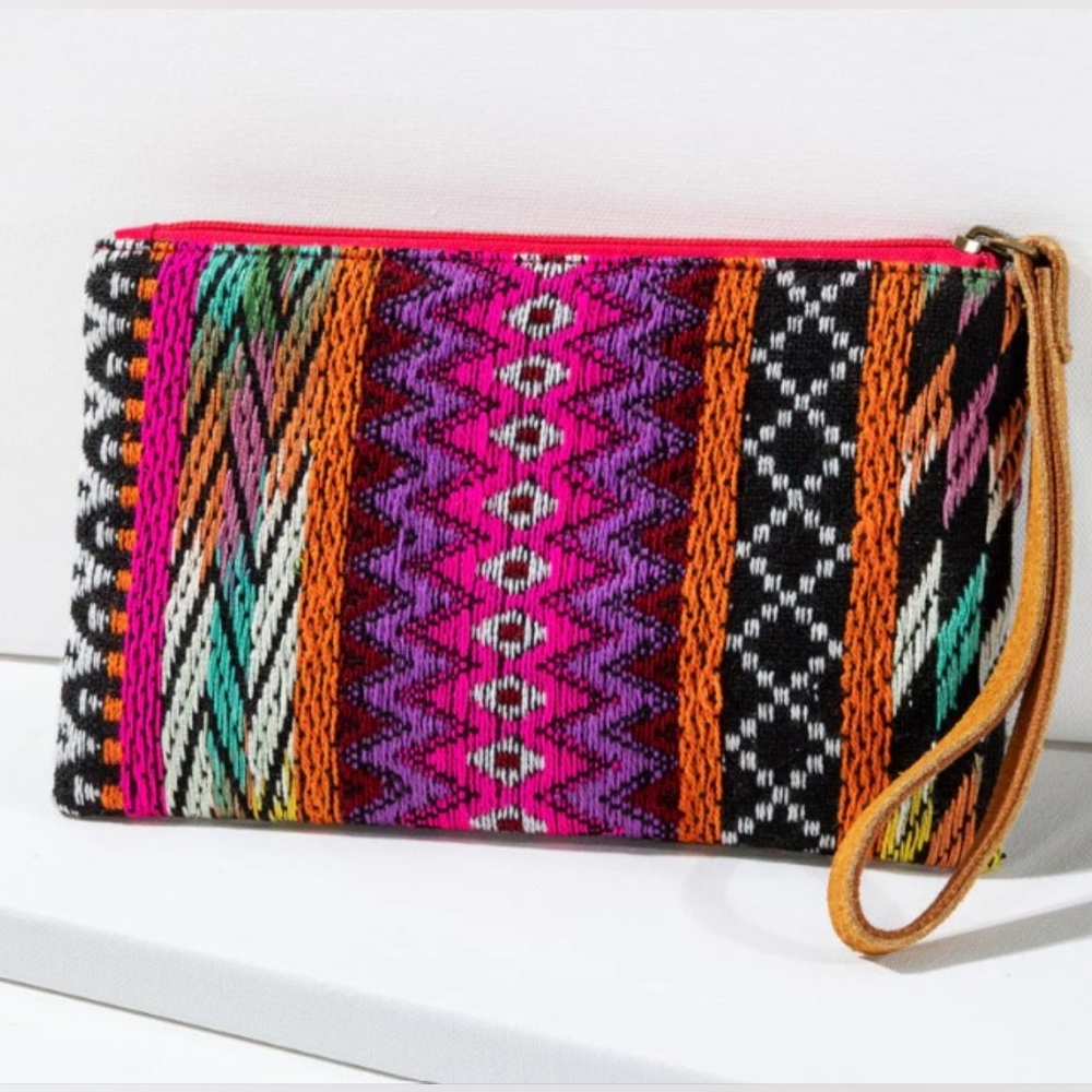 Handmade Hand Beaded Wristlet Clutch - Ethnic Inspired Design - Dyed Fine Cotton - Picture 3 of 7